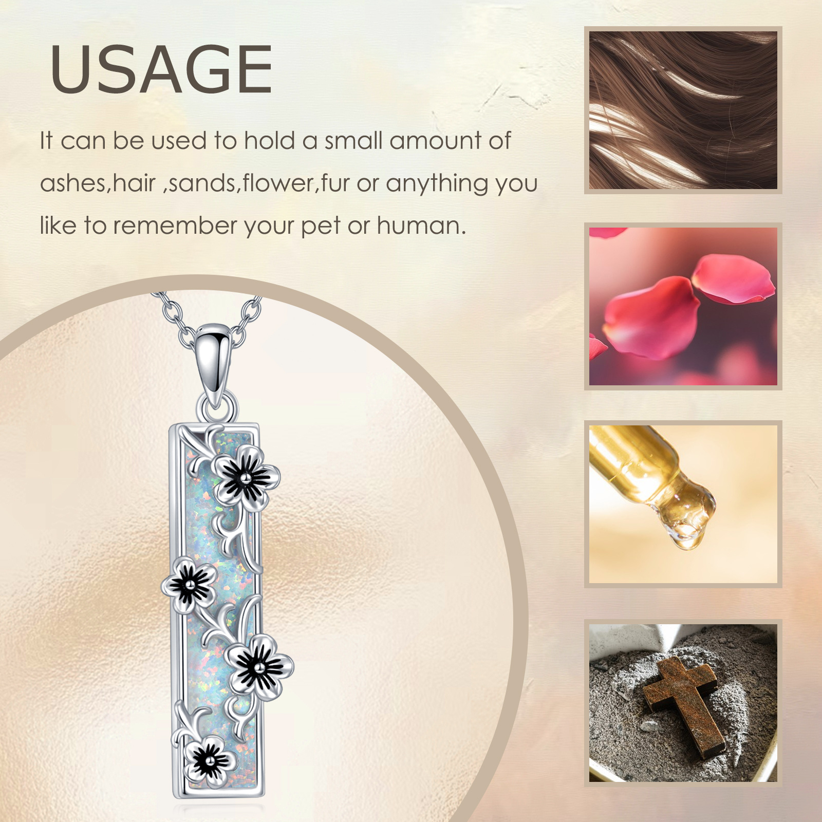 925 Sterling Silver Cherry Blossom Urn Pendant Necklace with Opal